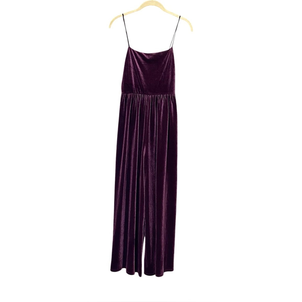 UO Purple Velvet Wide Leg Jumpsuit Small Straight Neck Y2K Party - Picture 3 of 6